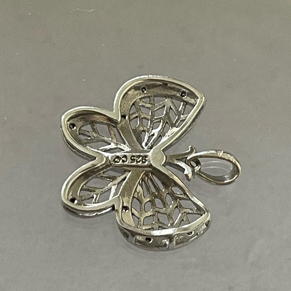 Vintage filigree, Sterling, silver butterfly pendant diamonds - Picture 9 of 12